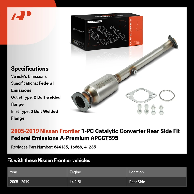 2005-2019 Nissan Frontier 1-PC Catalytic Converter Rear Side Fit Federal Emissions A-Premium APCCT595
