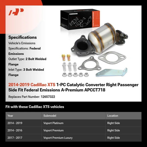 2014-2019 Cadillac XTS 1-PC Catalytic Converter Right Passenger Side Fit Federal Emissions A-Premium APCCT718