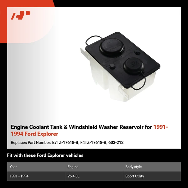 Engine Coolant Tank & Windshield Washer Reservoir for 1991-1994 Ford Explorer