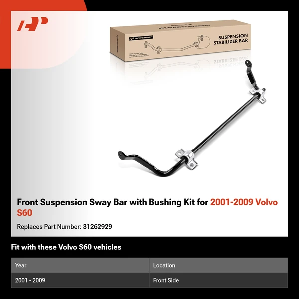 Front Suspension Sway Bar with Bushing Kit for 2001-2009 Volvo S60