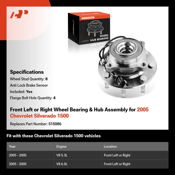 Front Left or Right Wheel Bearing & Hub Assembly for 2005 Chevrolet Silverado 1500