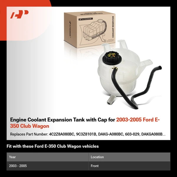 Engine Coolant Expansion Tank with Cap for 2003-2005 Ford E-350 Club Wagon
