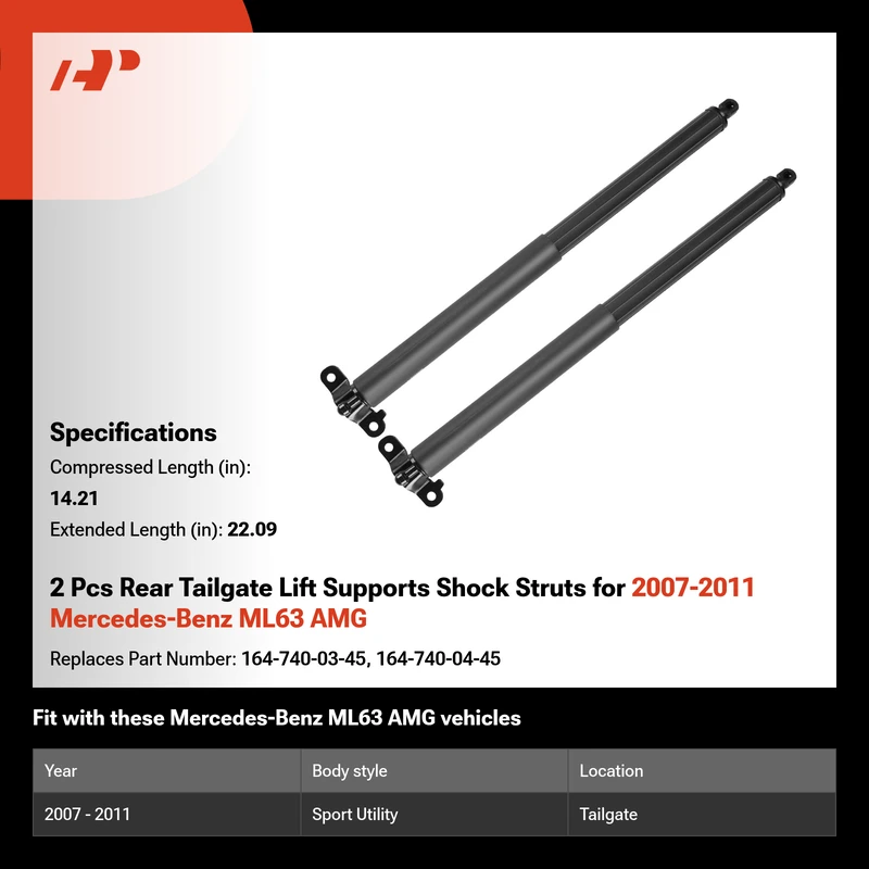 2 Pcs Rear Tailgate Lift Supports Shock Struts for 2007-2011 Mercedes-Benz ML63 AMG