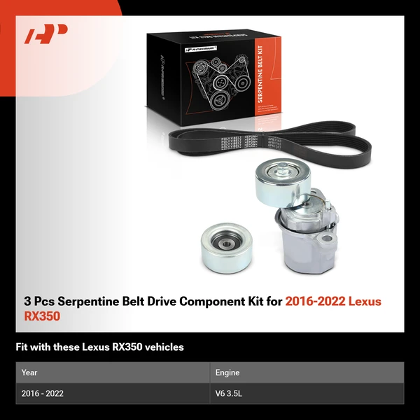 3 Pcs Serpentine Belt Drive Component Kit for 2016-2022 Lexus RX350