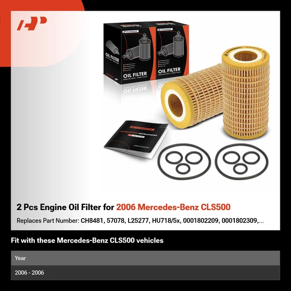 2 Pcs Engine Oil Filter for 2006 Mercedes-Benz CLS500