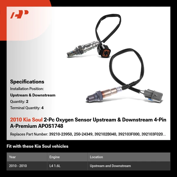 2010 Kia Soul 2-Pc Oxygen Sensor Upstream & Downstream 4-Pin A-Premium APOS1748