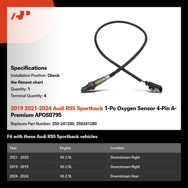 2019 2021-2024 Audi RS5 Sportback 1-Pc Oxygen Sensor 4-Pin A-Premium APOS0795