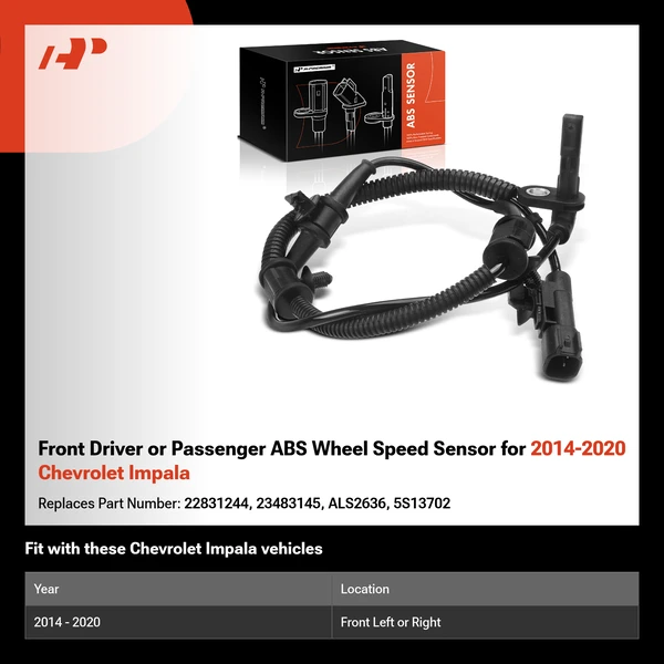Front Driver or Passenger ABS Wheel Speed Sensor for 2014-2020 Chevrolet Impala