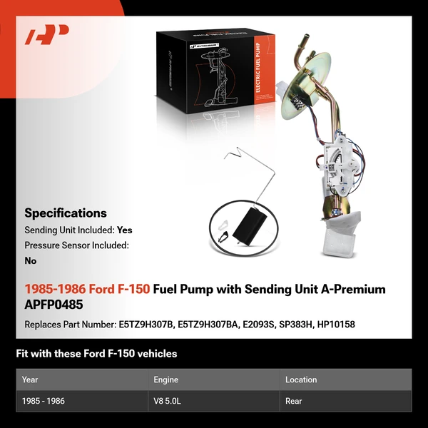 1985-1986 Ford F-150 Fuel Pump with Sending Unit A-Premium APFP0485