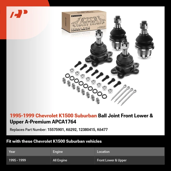 1995-1999 Chevrolet K1500 Suburban Ball Joint Front Lower & Upper A-Premium APCA1764