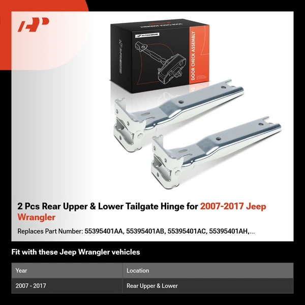 2 Pcs Rear Upper & Lower Tailgate Hinge for 2007-2017 Jeep Wrangler