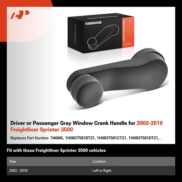 Driver or Passenger Gray Window Crank Handle for 2002-2018 Freightliner Sprinter 3500