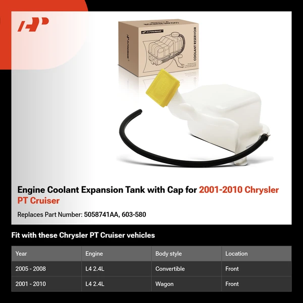 Engine Coolant Expansion Tank with Cap for 2001-2010 Chrysler PT Cruiser