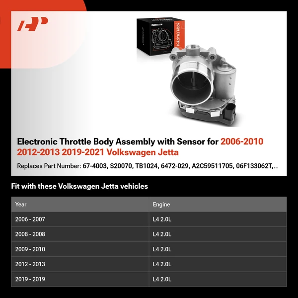 Electronic Throttle Body Assembly with Sensor for 2006-2010 2012-2013 2019-2021 Volkswagen Jetta