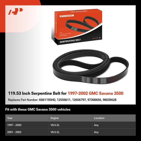 119.53 Inch Serpentine Belt for 1997-2002 GMC Savana 3500