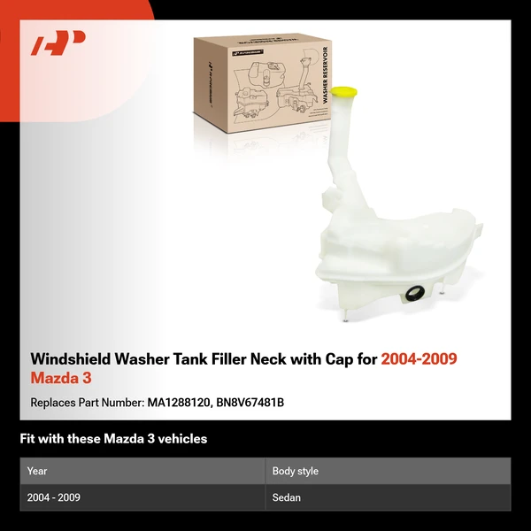 Windshield Washer Tank Filler Neck with Cap for 2004-2009 Mazda 3