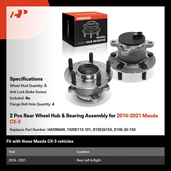 2 Pcs Rear Wheel Hub & Bearing Assembly for 2016-2021 Mazda CX-3