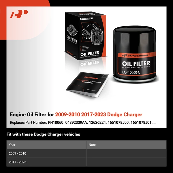 Engine Oil Filter for 2009-2010 2017-2023 Dodge Charger