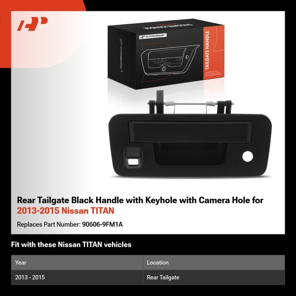 Rear Tailgate Black Handle with Keyhole with Camera Hole for 2013-2015 Nissan TITAN