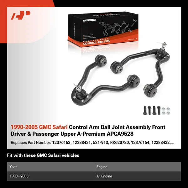 1990-2005 GMC Safari Control Arm Ball Joint Assembly Front Driver & Passenger Upper A-Premium APCA9528