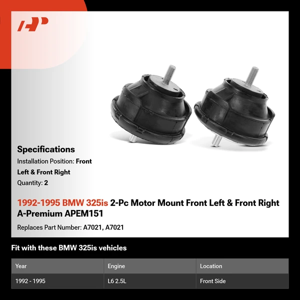 1992-1995 BMW 325is 2-Pc Motor Mount Front Left & Front Right A-Premium APEM151