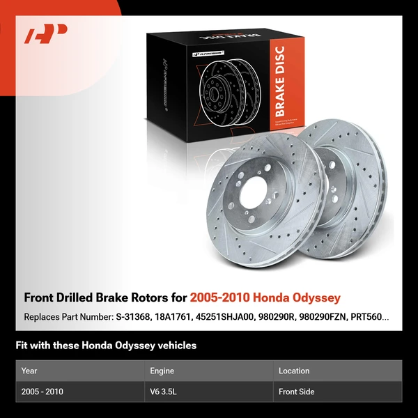 Front Drilled Brake Rotors for 2005-2010 Honda Odyssey