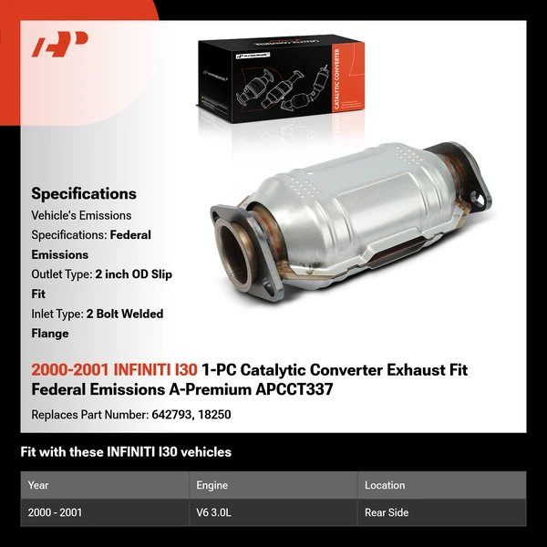 2000-2001 INFINITI I30 1-PC Catalytic Converter Exhaust Fit Federal Emissions A-Premium APCCT337