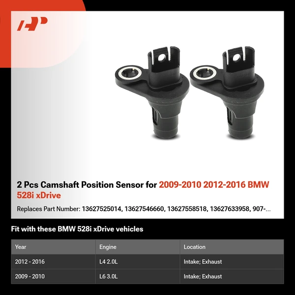 2 Pcs Camshaft Position Sensor for 2009-2010 2012-2016 BMW 528i xDrive