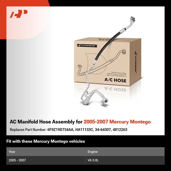 AC Manifold Hose Assembly for 2005-2007 Mercury Montego