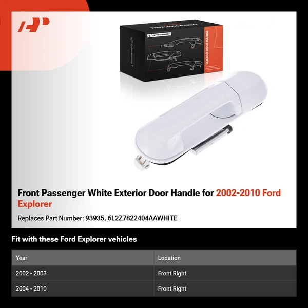 Front Passenger White Exterior Door Handle for 2002-2010 Ford Explorer