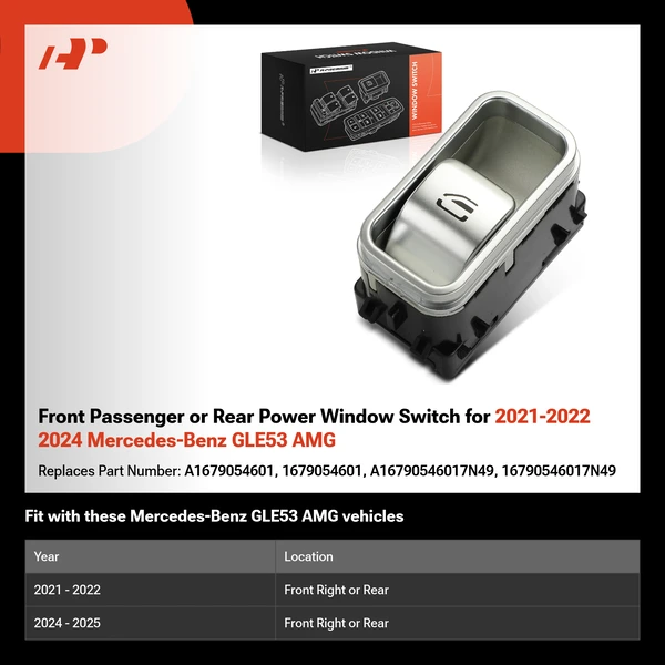 Front Passenger or Rear Power Window Switch for 2021-2022 2024 Mercedes-Benz GLE53 AMG