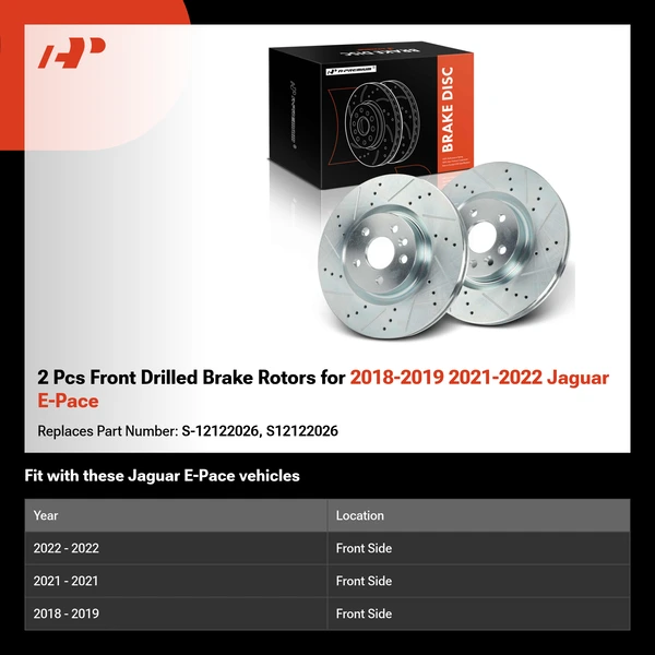 2 Pcs Front Drilled Brake Rotors for 2018-2019 2021-2022 Jaguar E-Pace