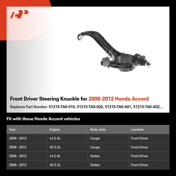 Front Driver Steering Knuckle for 2008-2012 Honda Accord