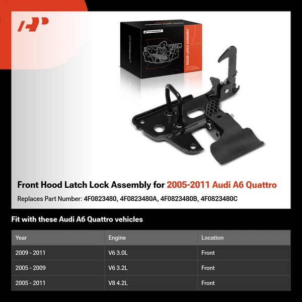 Front Hood Latch Lock Assembly for 2005-2011 Audi A6 Quattro