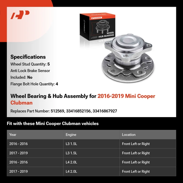 Wheel Bearing & Hub Assembly for 2016-2019 Mini Cooper Clubman