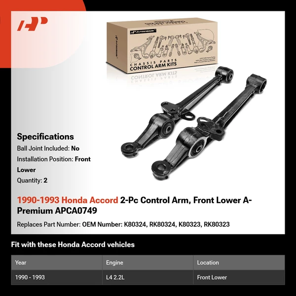 1990-1993 Honda Accord 2-Pc Control Arm, Front Lower A-Premium APCA0749