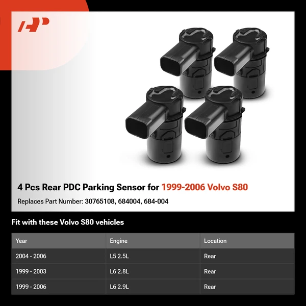 4 Pcs Rear PDC Parking Sensor for 1999-2006 Volvo S80