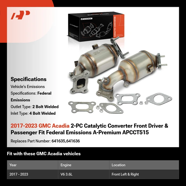 2017-2023 GMC Acadia 2-PC Catalytic Converter Front Driver & Passenger Fit Federal Emissions A-Premium APCCT515