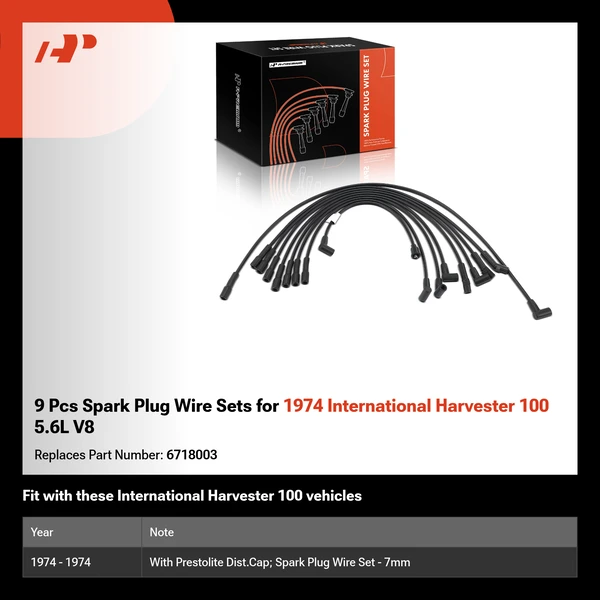 9 Pcs Spark Plug Wire Sets for 1974 International Harvester 100 5.6L V8