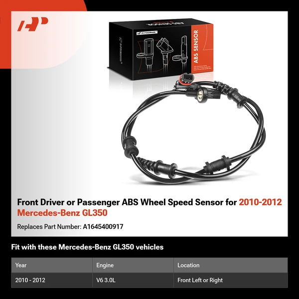 Front Driver or Passenger ABS Wheel Speed Sensor for 2010-2012 Mercedes-Benz GL350