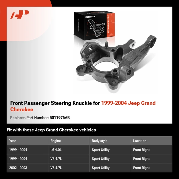 Front Passenger Steering Knuckle for 1999-2004 Jeep Grand Cherokee