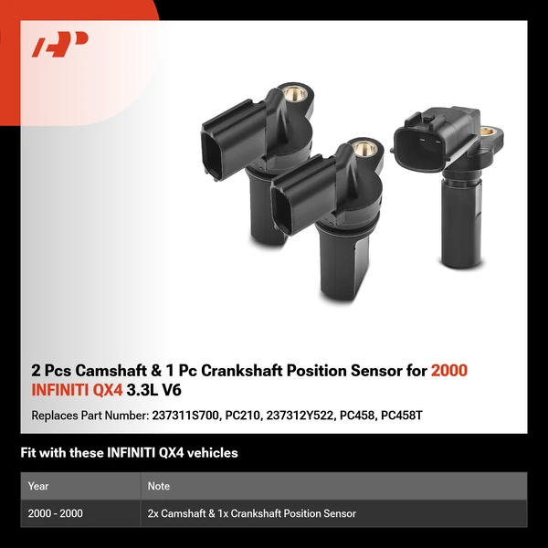 2 Pcs Camshaft & 1 Pc Crankshaft Position Sensor for 2000 INFINITI QX4 3.3L V6
