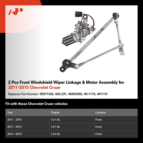 2 Pcs Front Windshield Wiper Linkage & Motor Assembly for 2011-2015 Chevrolet Cruze