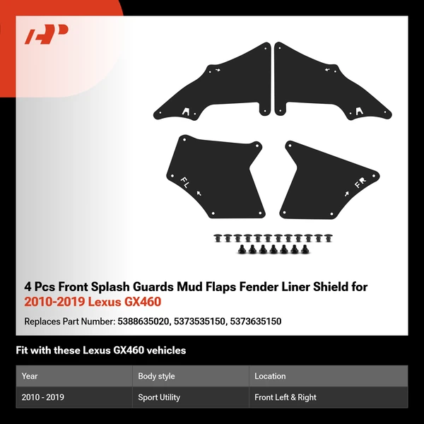 4 Pcs Front Splash Guards Mud Flaps Fender Liner Shield for 2010-2019 Lexus GX460