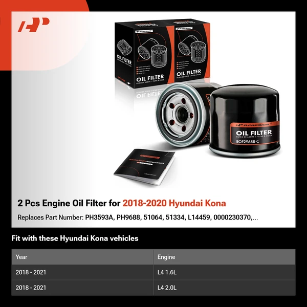 2 Pcs Engine Oil Filter for 2018-2020 Hyundai Kona