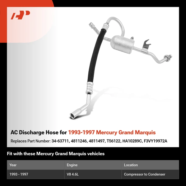AC Discharge Hose for 1993-1997 Mercury Grand Marquis