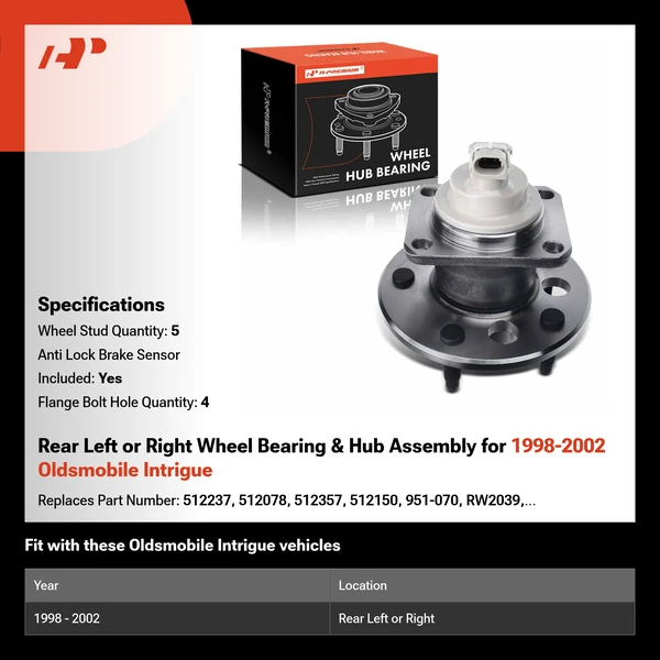 Rear Left or Right Wheel Bearing & Hub Assembly for 1998-2002 Oldsmobile Intrigue