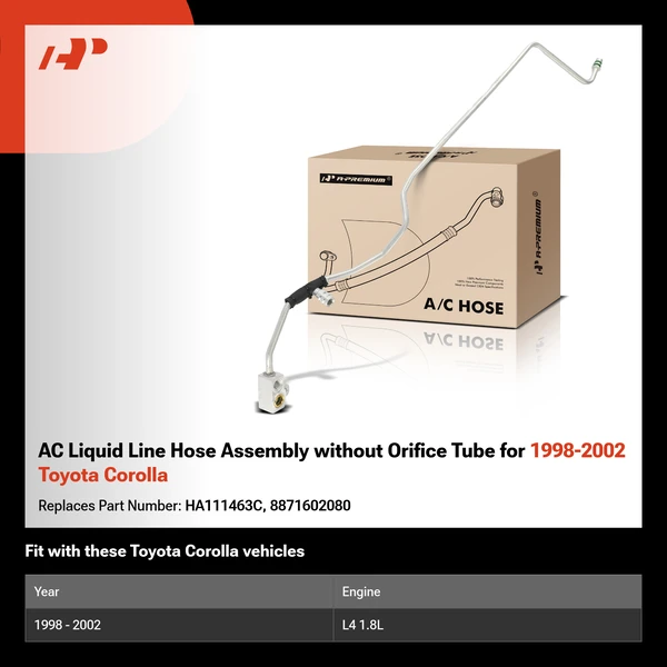 AC Liquid Line Hose Assembly without Orifice Tube for 1998-2002 Toyota Corolla