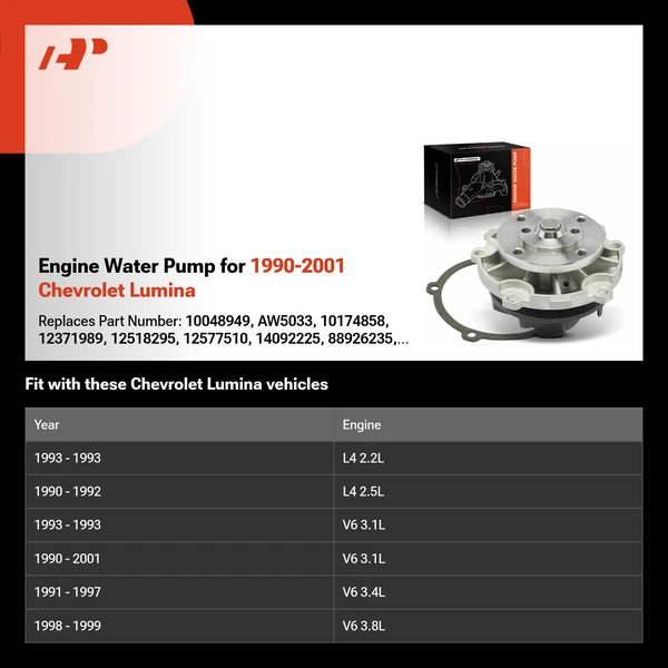 Engine Water Pump for 1990-2001 Chevrolet Lumina