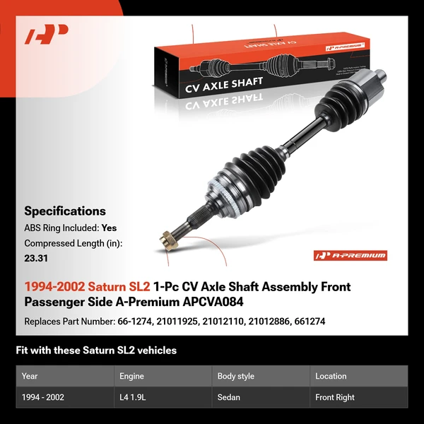 1994-2002 Saturn SL2 1-Pc CV Axle Shaft Assembly Front Passenger Side A-Premium APCVA084